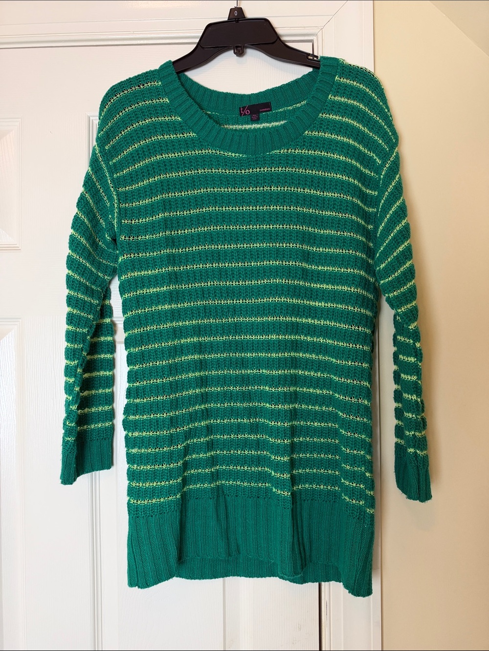 t/o Sweaters Green Striped Long Sleeve Open Knit Sweater size XL